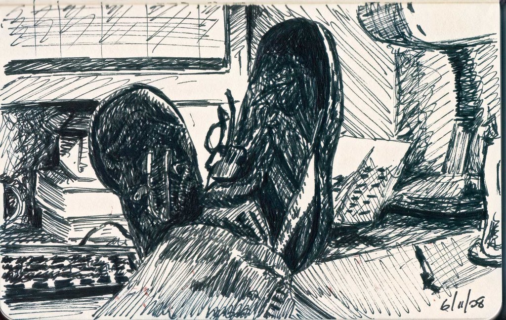 Feet on the desk drawing
